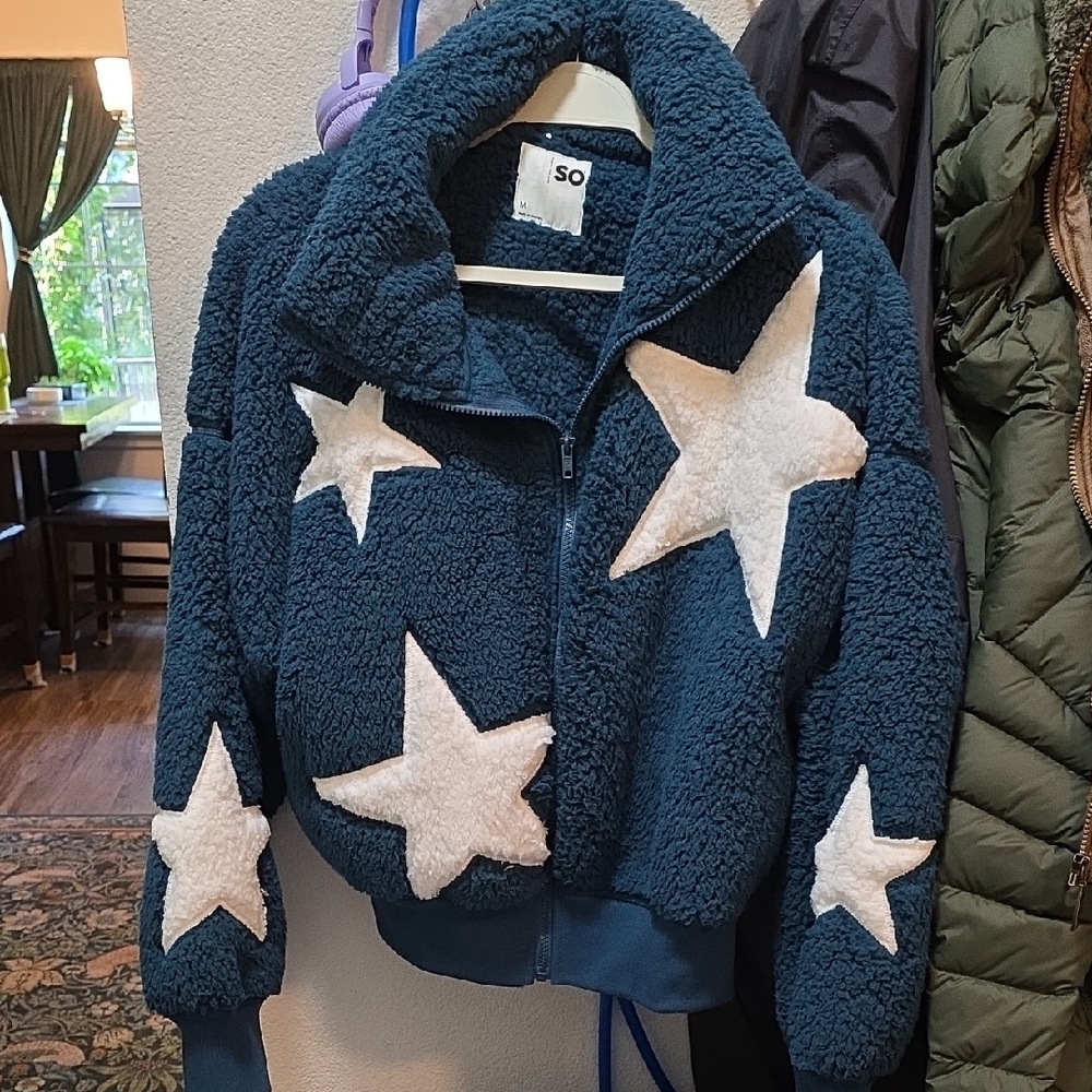 SO Juniors Teal and White Star Puffer Jacket